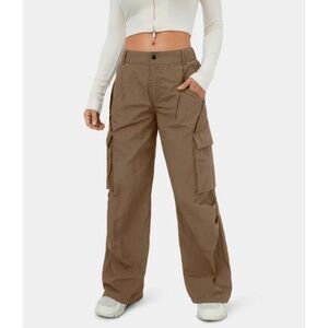 Halara Wide Leg Casual Cargo Pants Brown Nylon Size XL * NWT *